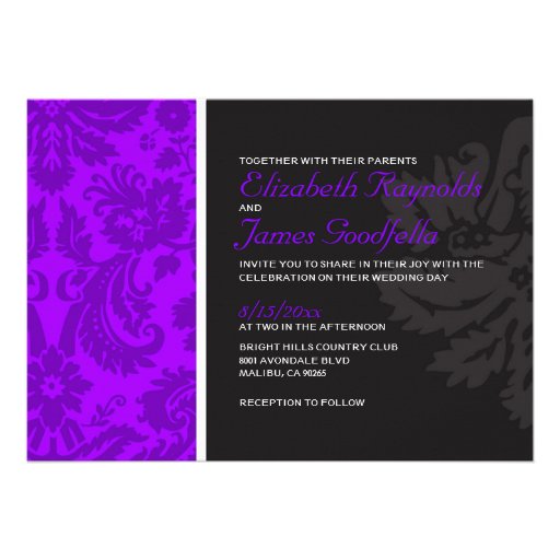 Purple Damask Wedding Invitations