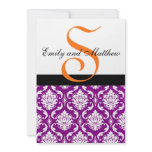 Purple Damask Wedding Invitations Orange Monograms