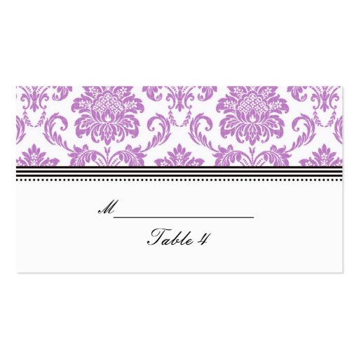 Purple Damask Wedding Placecards Business Card Template (front side)