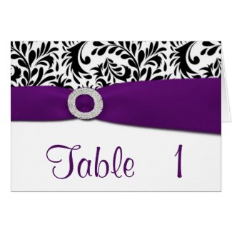 Purple Damask Wedding Reception Table Number Cards card