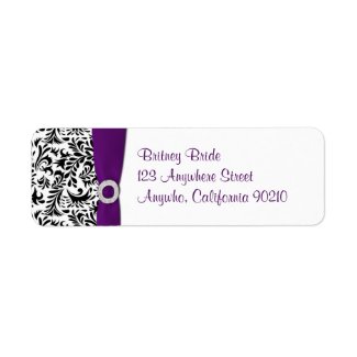 Purple Damask Wedding Return Address Seals label