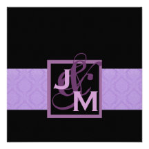 Purple Damask Wedding Set Announcements