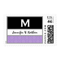 Purple Damask Wedding Set Postage Stamps
