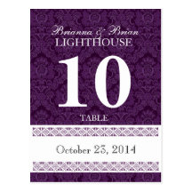 Purple Damask Wedding Table Number Card Reception Postcard