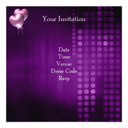 Purple Dance Party Event Mirrorball Love Balloons Custom Announcements