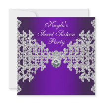 Purple Diamonds Purple Sweet Sixteen Birthday Personalized Invitation