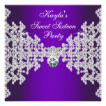 Purple Diamonds Purple Sweet Sixteen Birthday Personalized Invitation