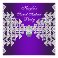 Purple Diamonds Purple Sweet Sixteen Birthday Personalized Invitation