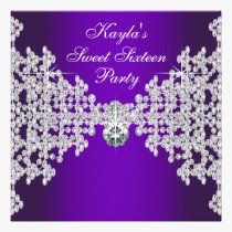 Purple Diamonds Purple Sweet Sixteen Birthday invitations