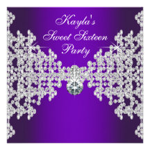 Purple Diamonds Purple Sweet Sixteen Birthday Personalized Invitation