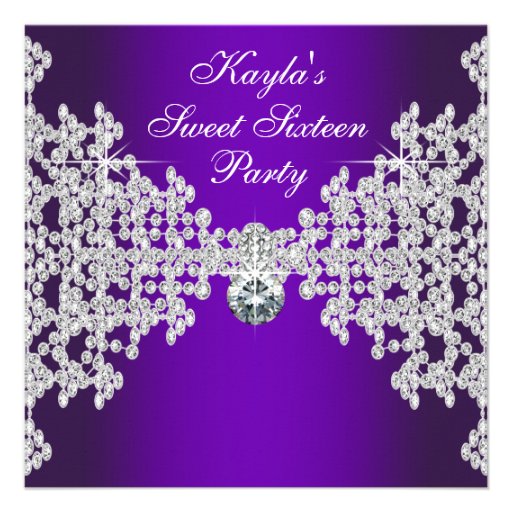 Purple Diamonds Purple Sweet Sixteen Birthday Personalized Invitation (front side)