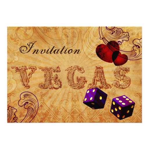 purple dice Vintage Vegas wedding invites