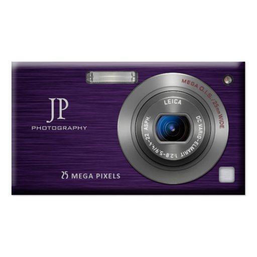 Purple Digital Camera Professional Photographer Business Card Template (front side)