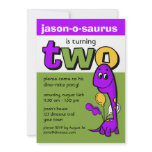 Purple Dinosaur 2nd Birthday Personalized Invitation