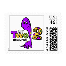 Purple Dinosaur 2nd Birthday Postage Stamps