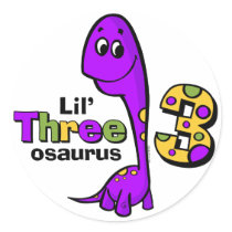 Purple Dinosaur 3rd Birthday Stickers