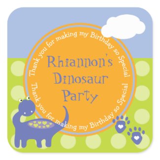 Purple Dinosaur Birthday with Dots Thank You Stickers