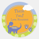 Purple Dinosaur Birthday with Dots Thank You Sticker