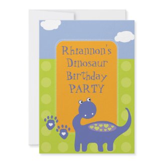 Purple Dinosaur with Dots Birthday Party Personalized Announcement