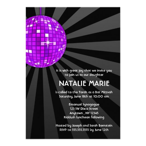 Purple Disco Ball Bat Mitzvah Invitations