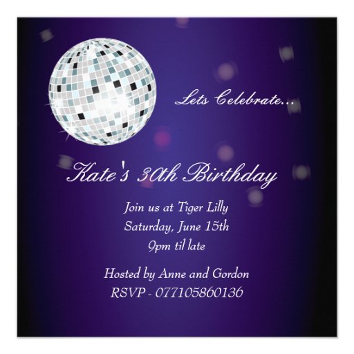 Purple Disco Ball Birthday Party Invitation