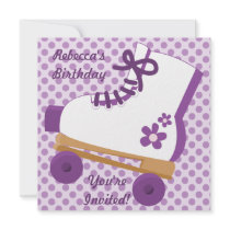 Purple Dots Roller Skate Birthday Party Invitation