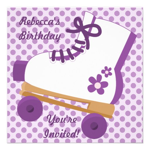 Purple Dots Roller Skate Birthday Party Invitation