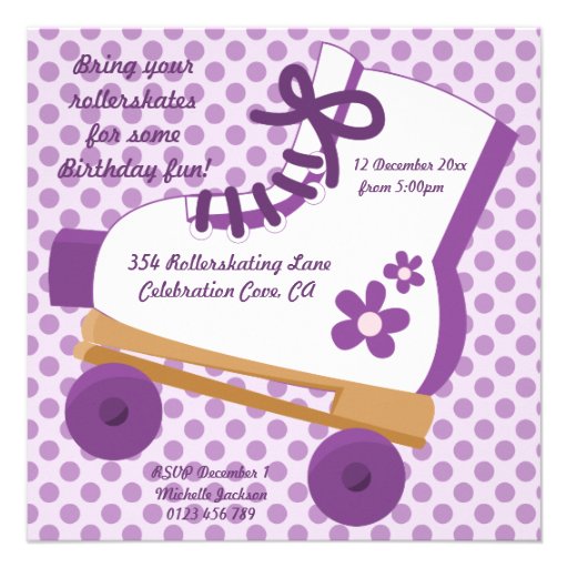 Purple Dots Roller Skate Birthday Party Invitation