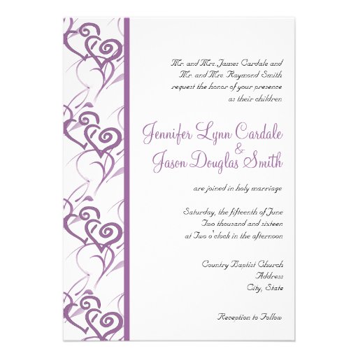 Purple Double Hearts Swirls Wedding Invitations