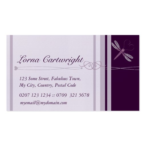 Purple Dragonfly Personal Cards Business Cards (front side)