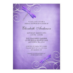 Purple Dragonfly Swirls Bridal Shower Personalized Invites