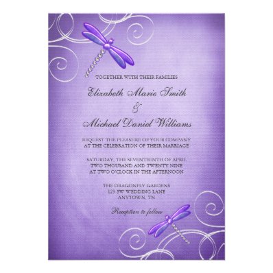 Purple Dragonfly Swirls Wedding Personalized Invite