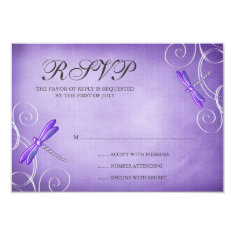 Purple Dragonfly Swirls Wedding Response Card Custom Invite