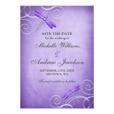 Purple Dragonfly Swirls Wedding Save the Date Custom Invite