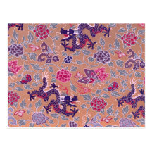 Purple Dragons Pink and Purple Flowers Pattern Post Cards