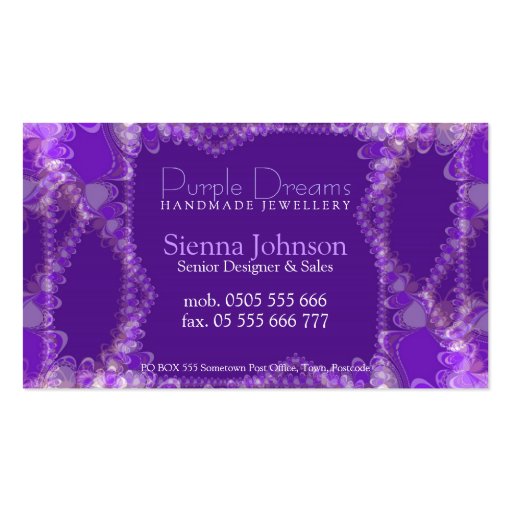 Purple Dreams Jewellery Business Card (back side)