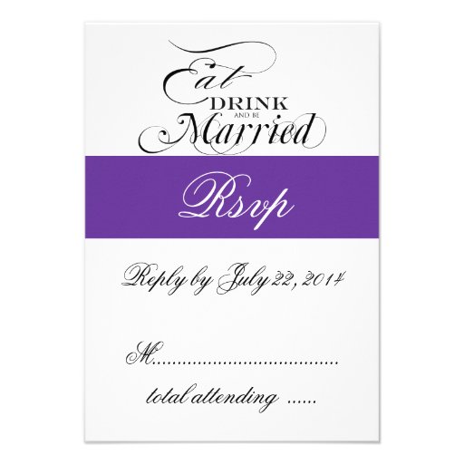 Purple Eat, Drink, Be Married Wedding RSVP Invite