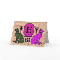 Purple Egyptian Cat Monogram Greeting Card: E