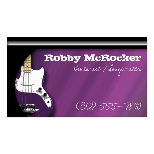 Purple Electric Guitarist Business Cards (front side)