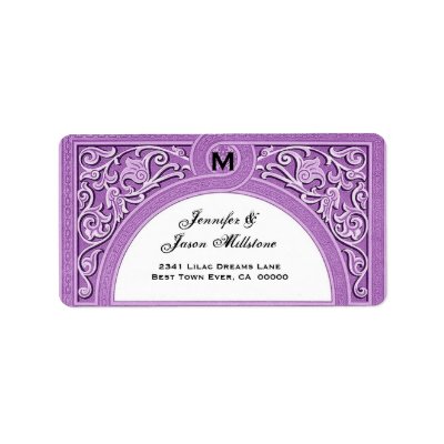 PURPLE Elegant Floral Arch Wedding Address Label by JaclinArt