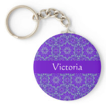 Purple Elegant Pattern Custom Name Keychain keychains