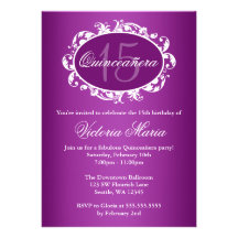 Purple Elegant Swirl Quinceanera Birthday Party Invites