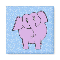 Purple Elephant Cartoon. Blue Floral Background. Refrigerator Magnet