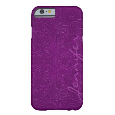 Purple Embossed Floral Design Suede Leather Look 2 iPhone 6 Case