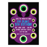 Purple Eyes Monster Birthday Party Invitations