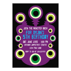 Purple Eyes Monster Birthday Party Invitations
