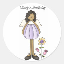 Purple Fairy and Flowers Birthday Sticker