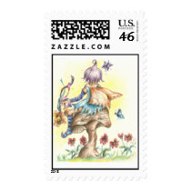 Purple Fairy sitting on mushroom friend postage by vicsflowers Purple Fairy sitting on mushroom friend postage
