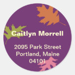 Purple falling leaves autumn modern address label round sticker