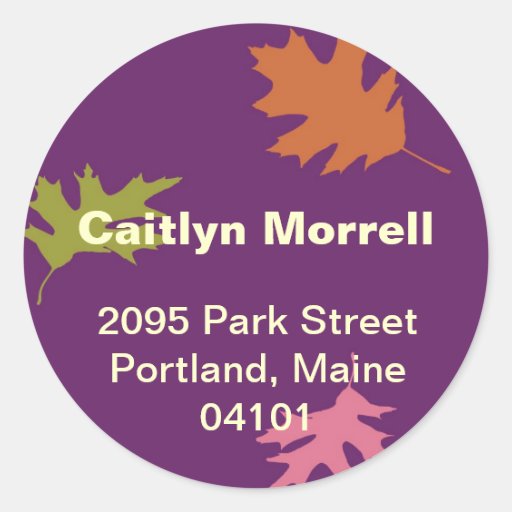 Purple falling leaves autumn modern address label round sticker